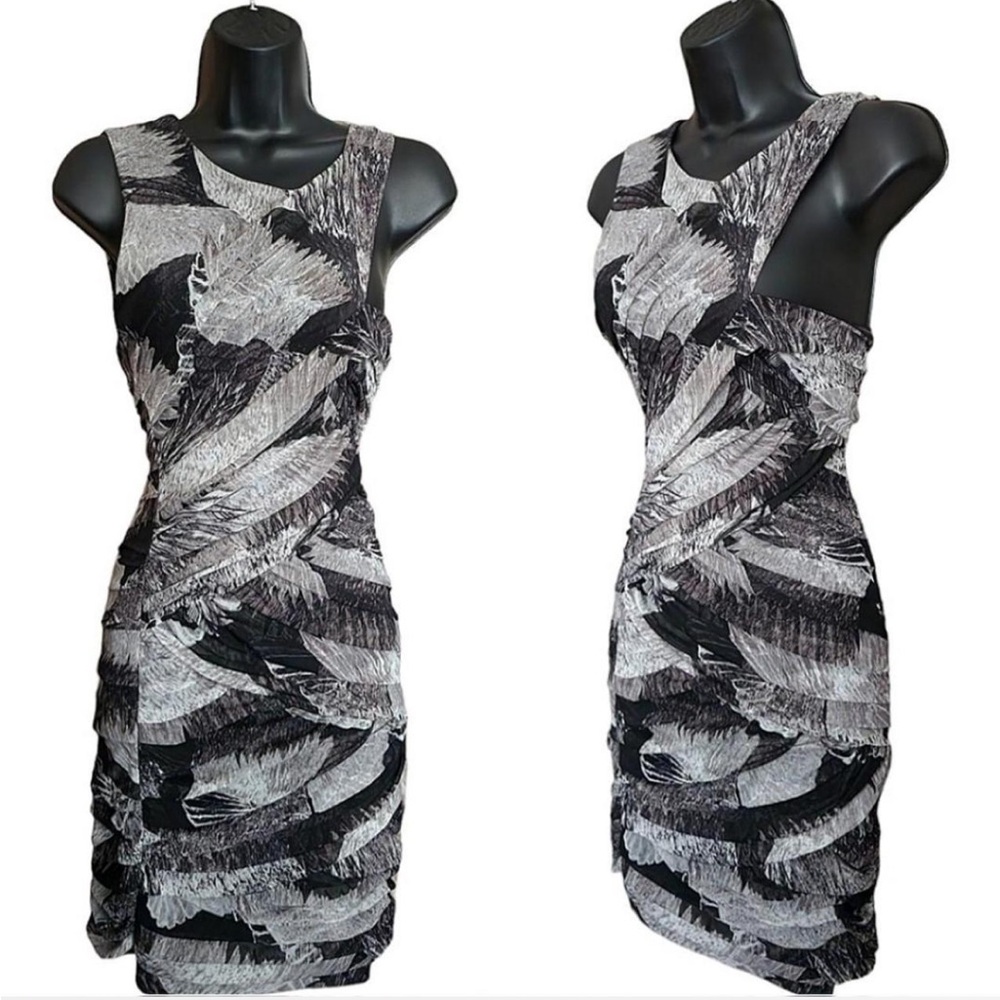 BCBGMaxAzria Black and Silver One Shoulder Bodycon Dress